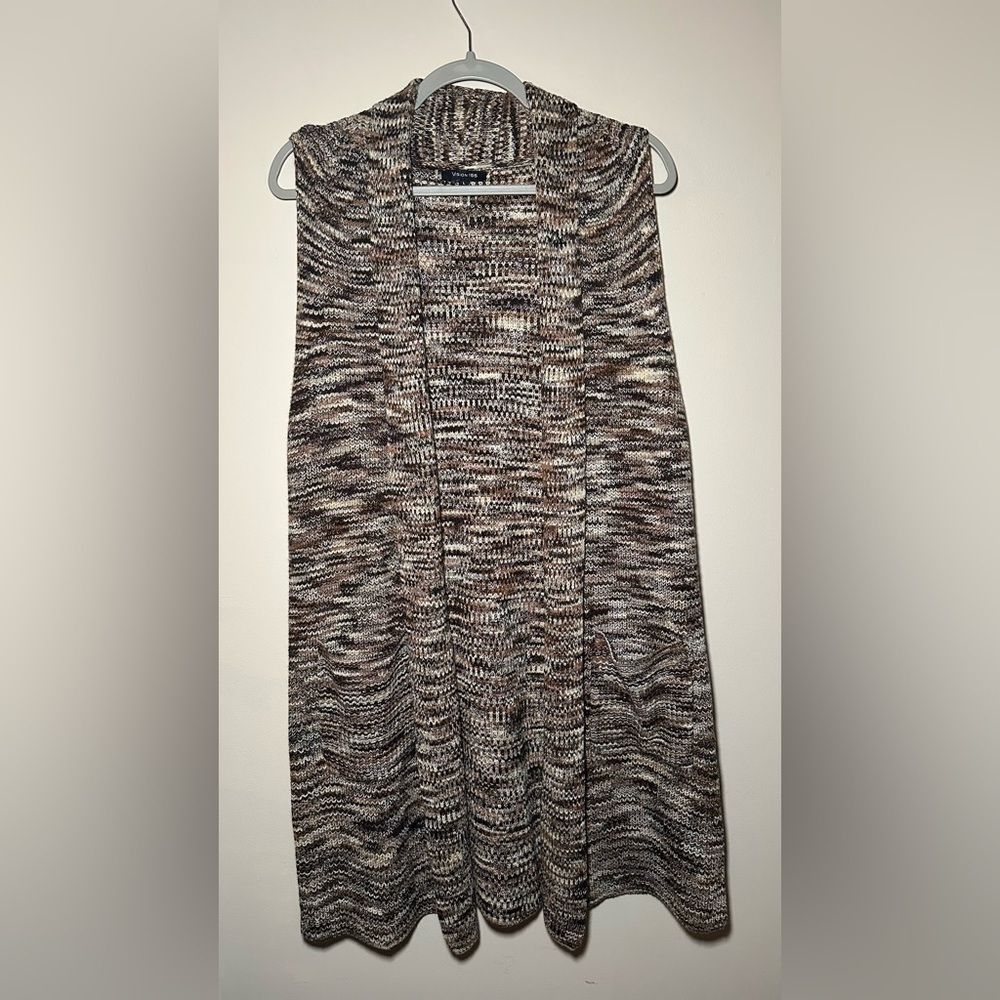 Vision 155 Elegant Neutral Knit Shawl Drape Front Cardigan Size L